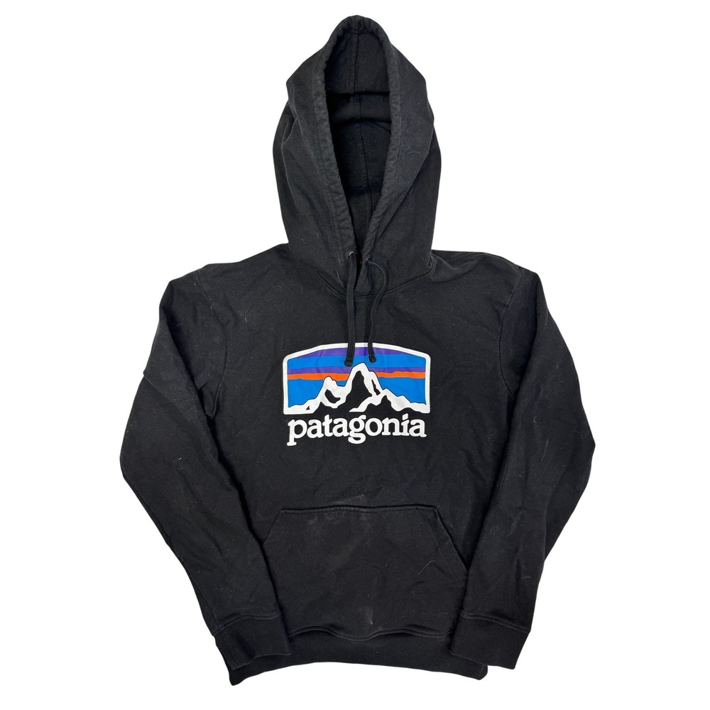 Patagonia Mens Uprisal Hoody Black Fitz Roy‎ Logo Sweatshirt Small